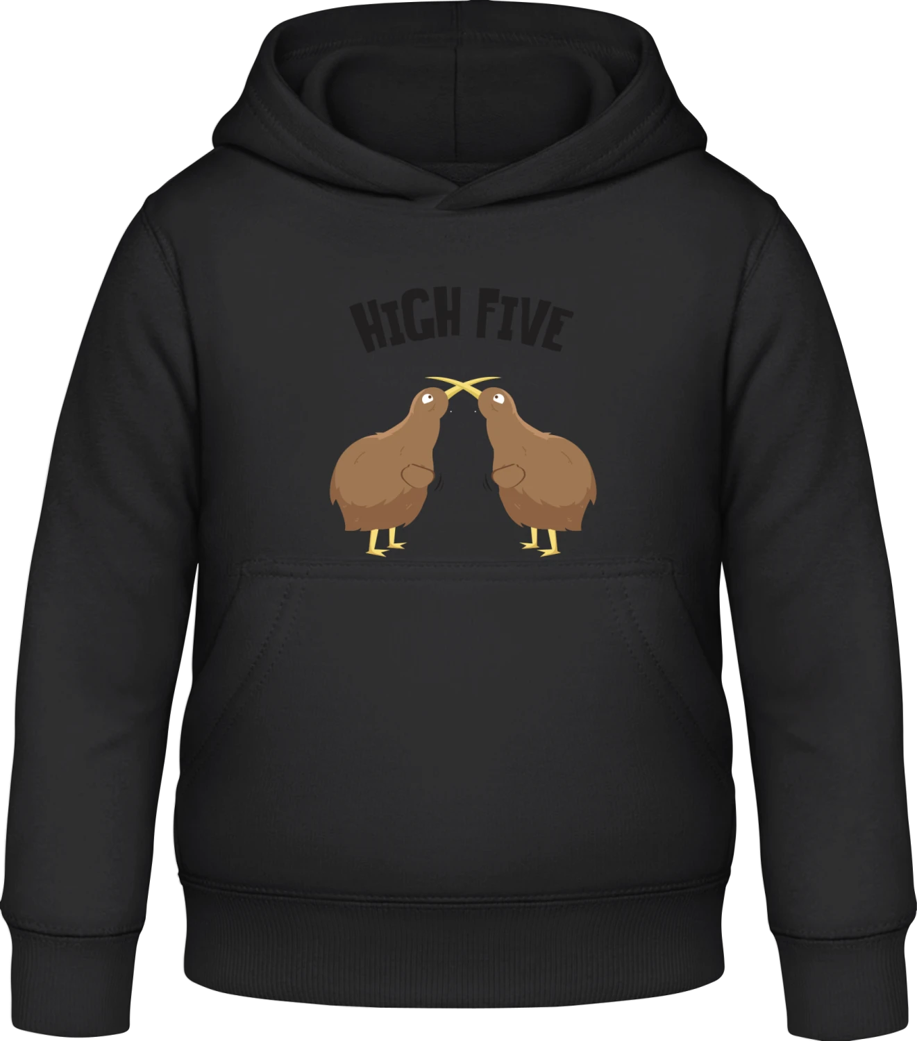 High Five Kiwi Bird - Black Awdis Hoodie Kids - Front