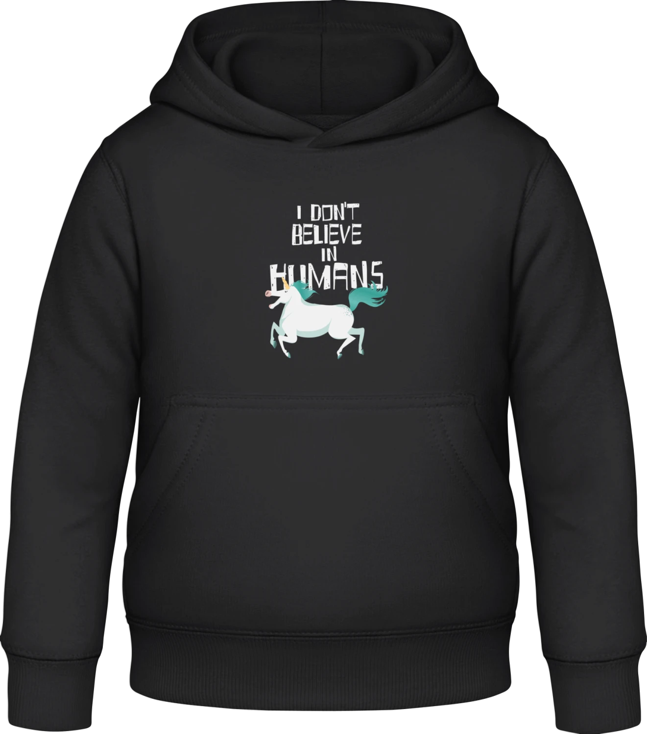 I Don't Believe In Humans Unicorn - Black Awdis Hoodie Kids - Front