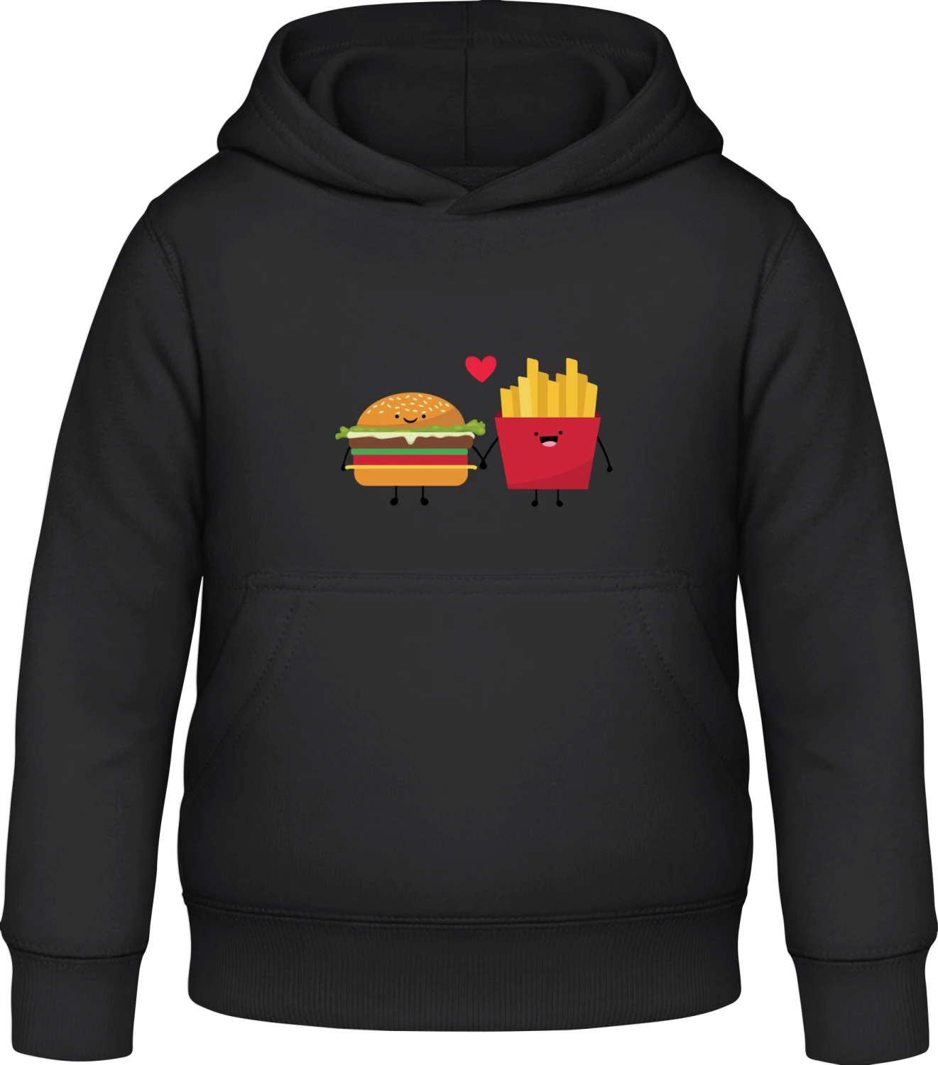 Hamburger And French Fries In Love - Black Awdis Hoodie Kids - Front