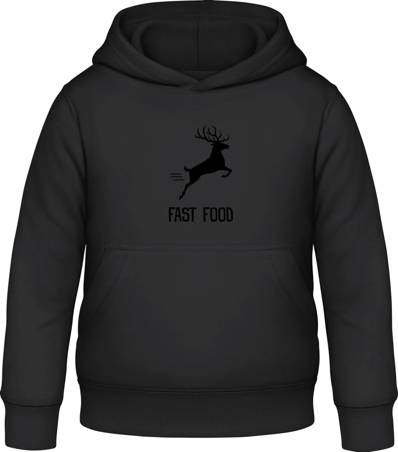 Fast Food Deer - Black Awdis Hoodie Kids - Front