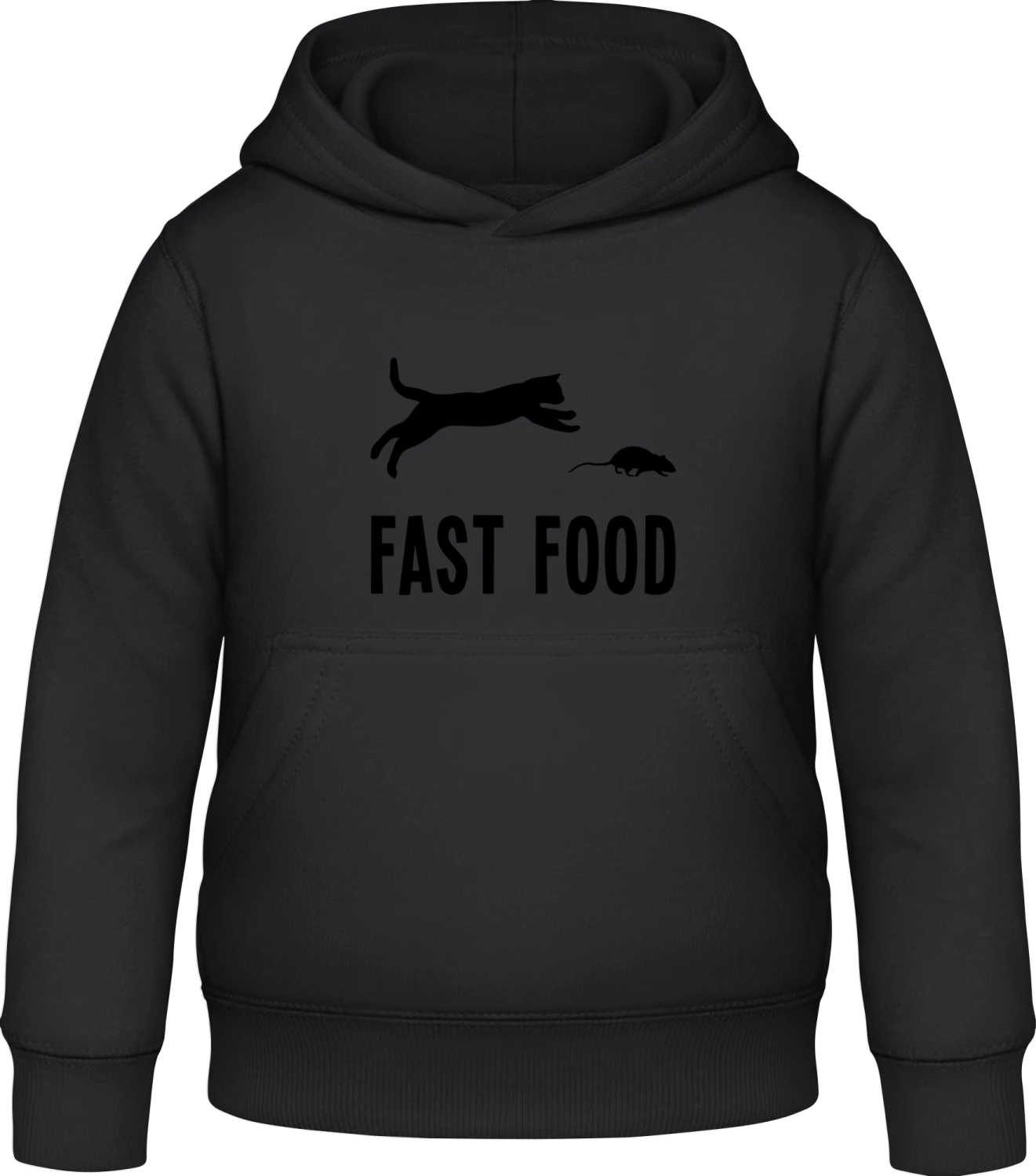 Fast Food Cat Mouse - Black Awdis Hoodie Kids - Front