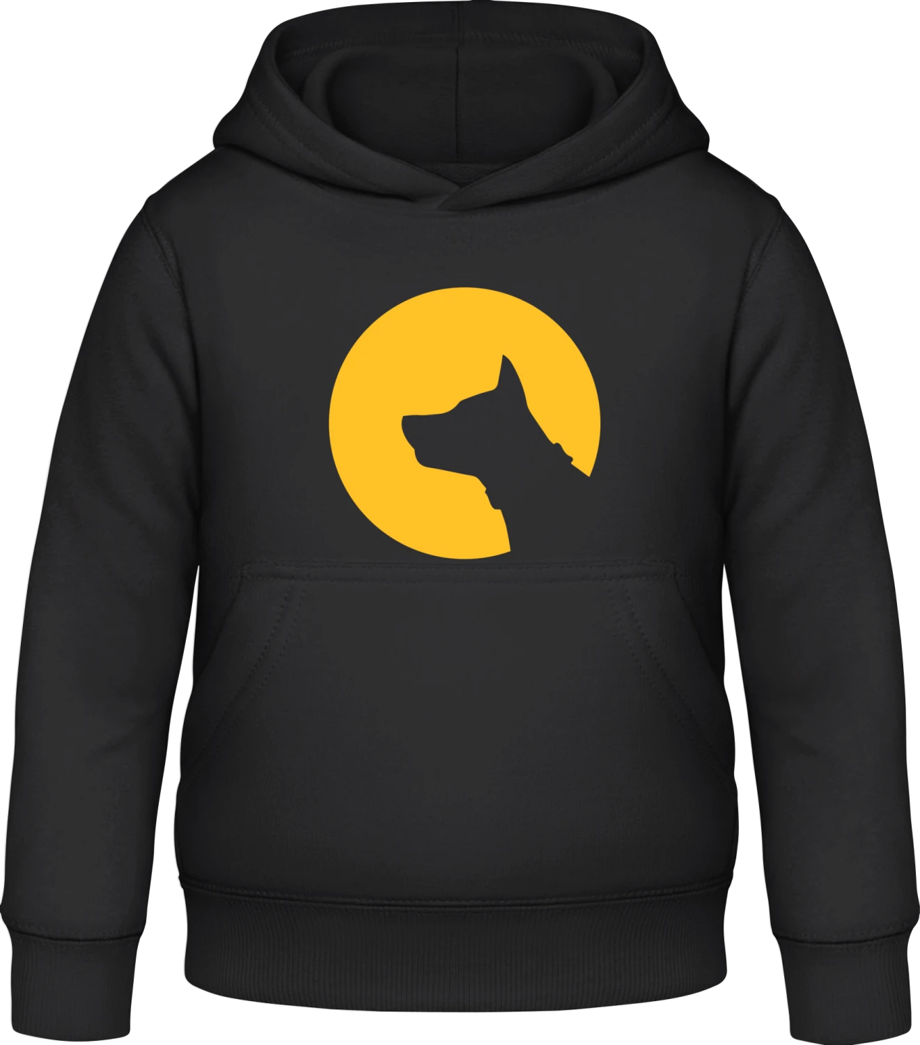 Dog Silhouette In The Moon - Black Awdis Hoodie Kids - Front