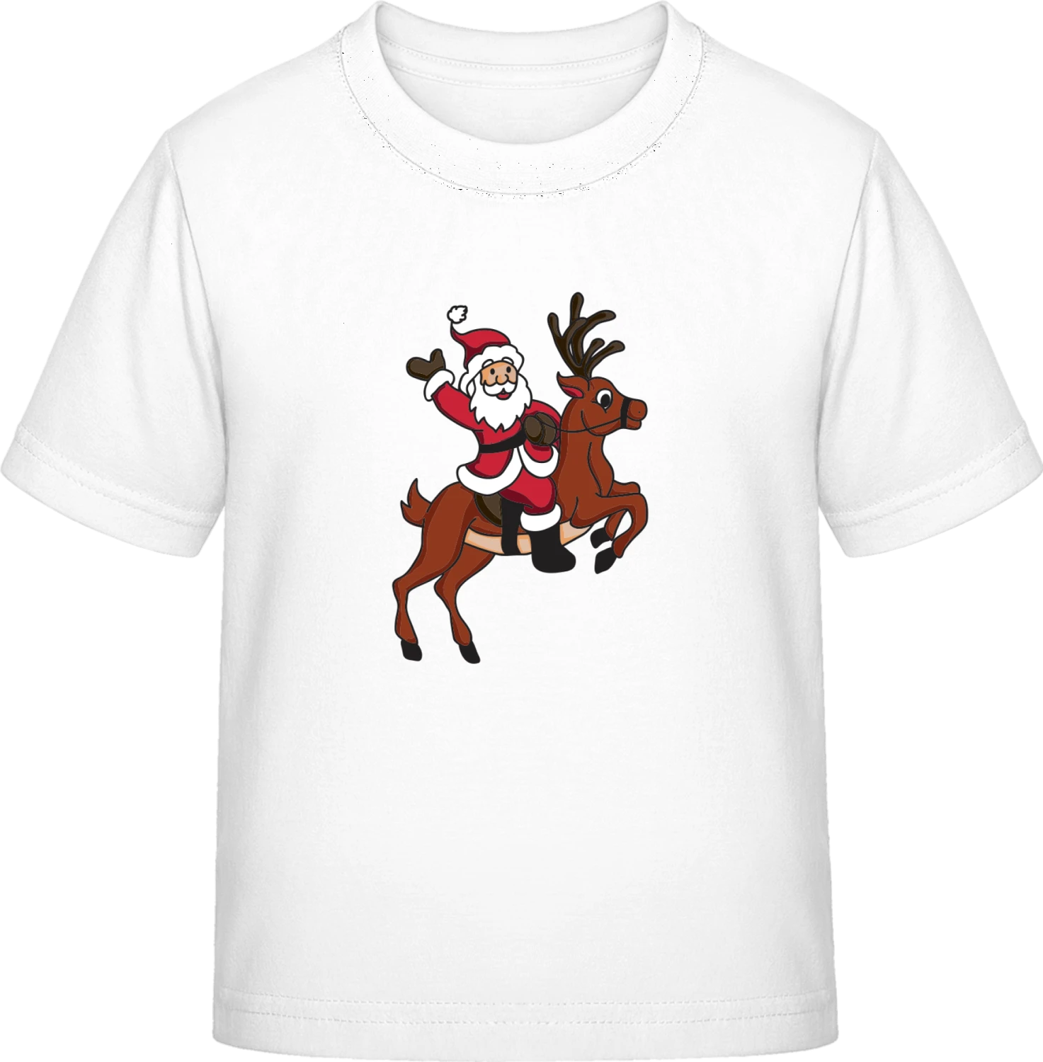 Santa Claus Riding Reindeer - White Exact 190 Kids - Front