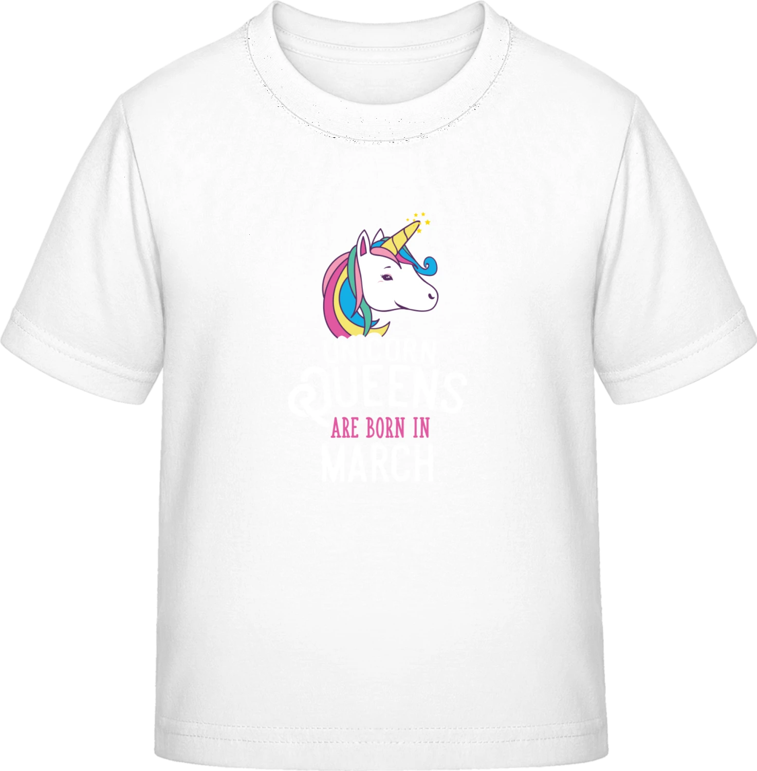 Unicorn Queens Are Born In March - White Exact 190 Kids - Front