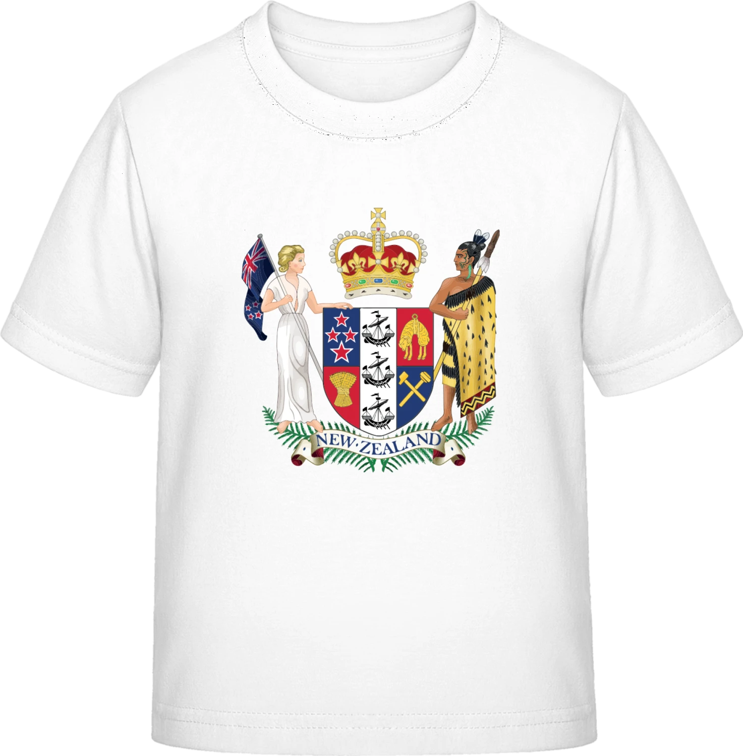 New Zealand Coat of Arms - White Exact 190 Kids - Front