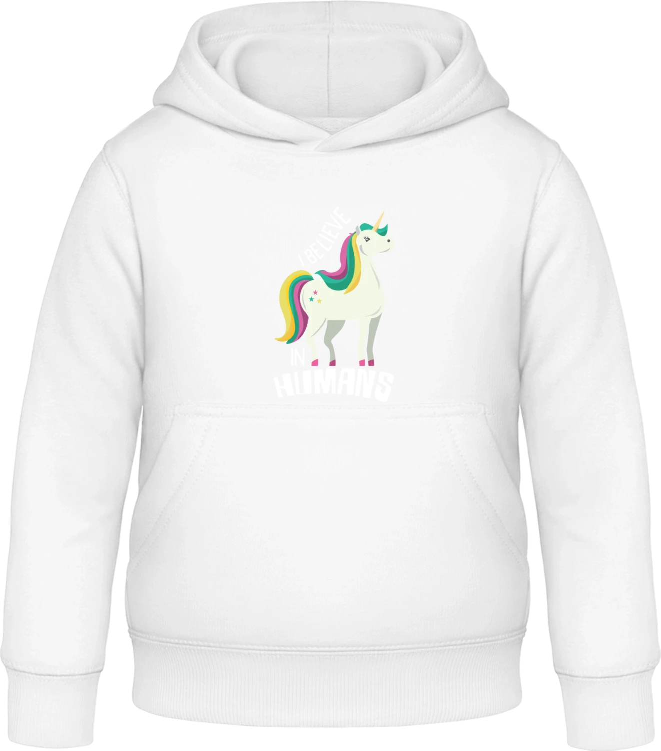 I Believe In Humans Unicorn - Arctic white Awdis Hoodie Kids - Front