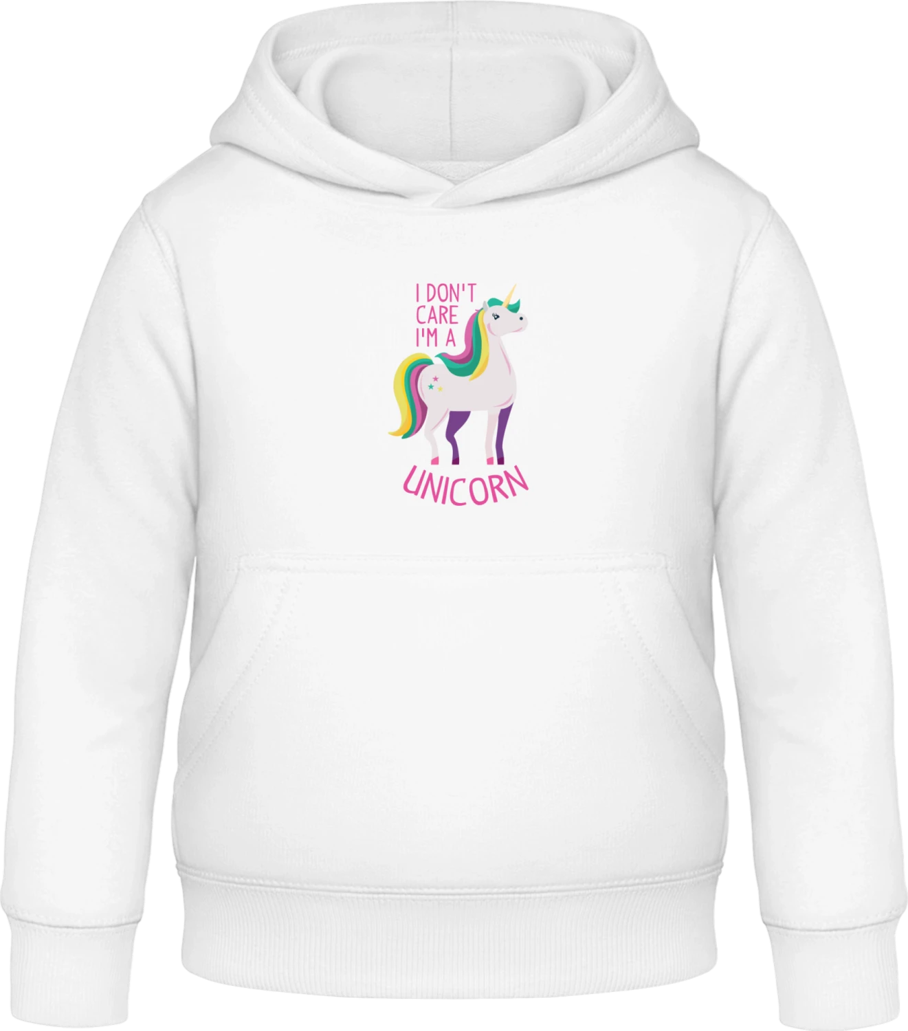 I Don´t Care I´m A Unicorn Pink - Arctic white Awdis Hoodie Kids - Front