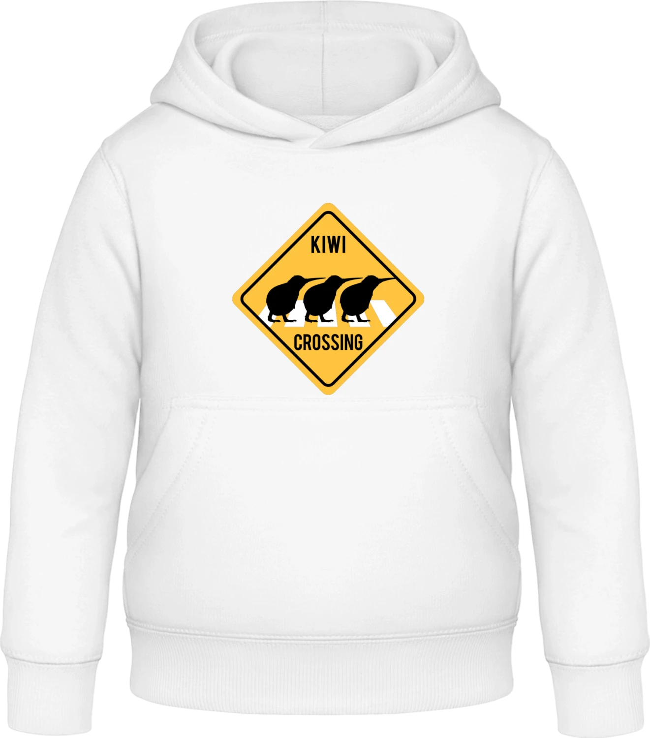 Kiwi Crossing Road Sign - Arctic white Awdis Hoodie Kids - Front