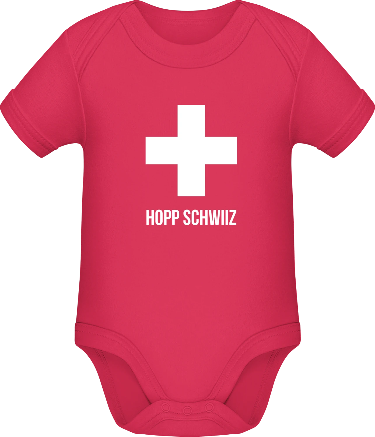 Hopp Schwiiz - Swiss Cross - Sorbet Sonar SSL organic babybodsuit - Front