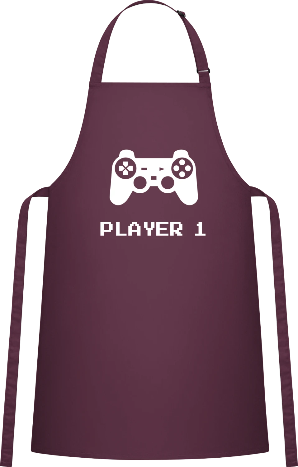 Player 1 - Aubergine Cotton Bib Apron - Front