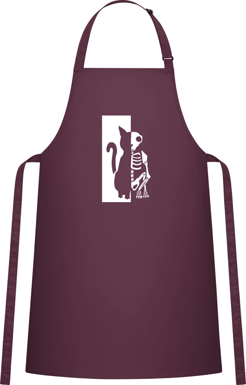 Schroedinger's Cat Skeleton - Aubergine Cotton Bib Apron - Front