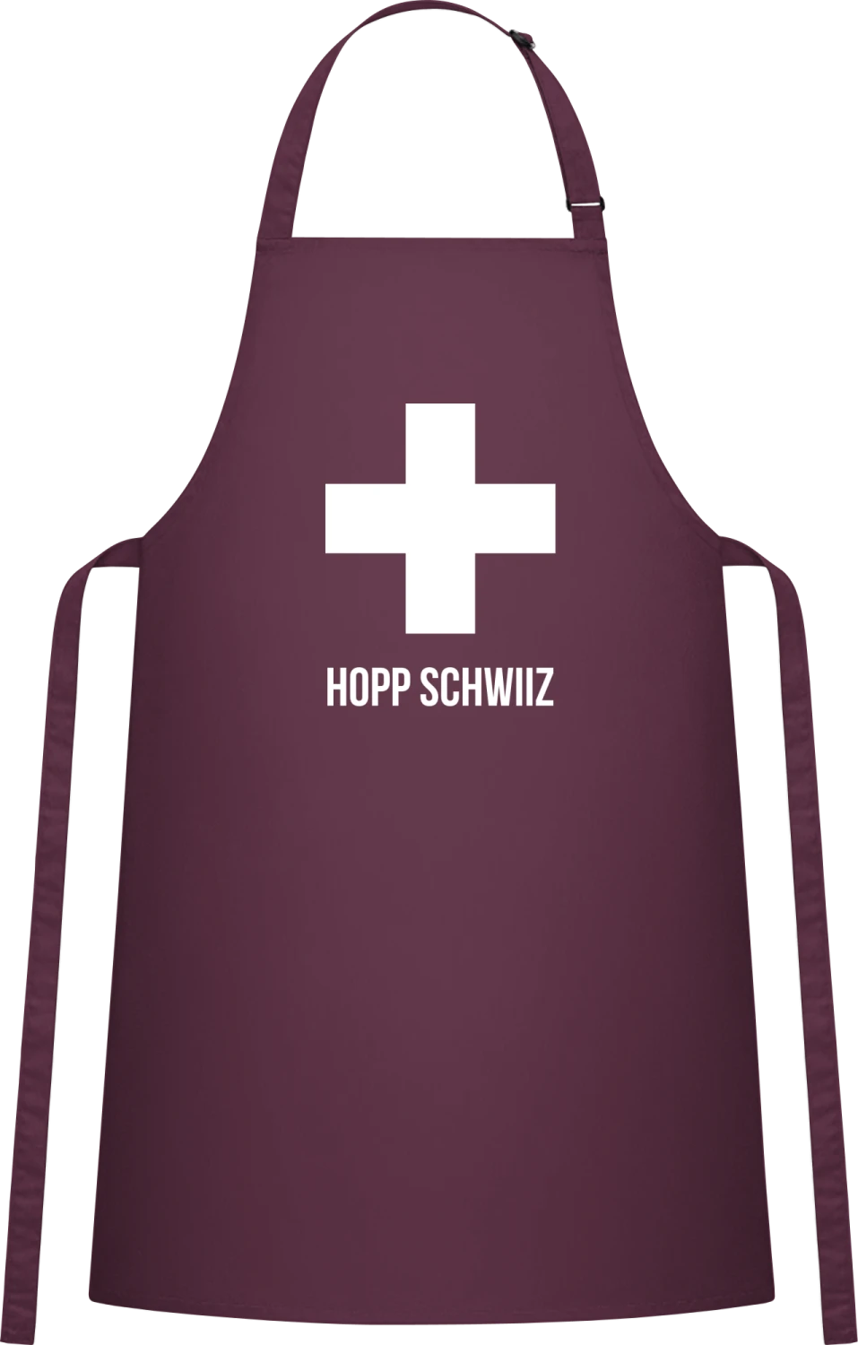 Hopp Schwiiz - Swiss Cross - Aubergine Cotton Bib Apron - Front