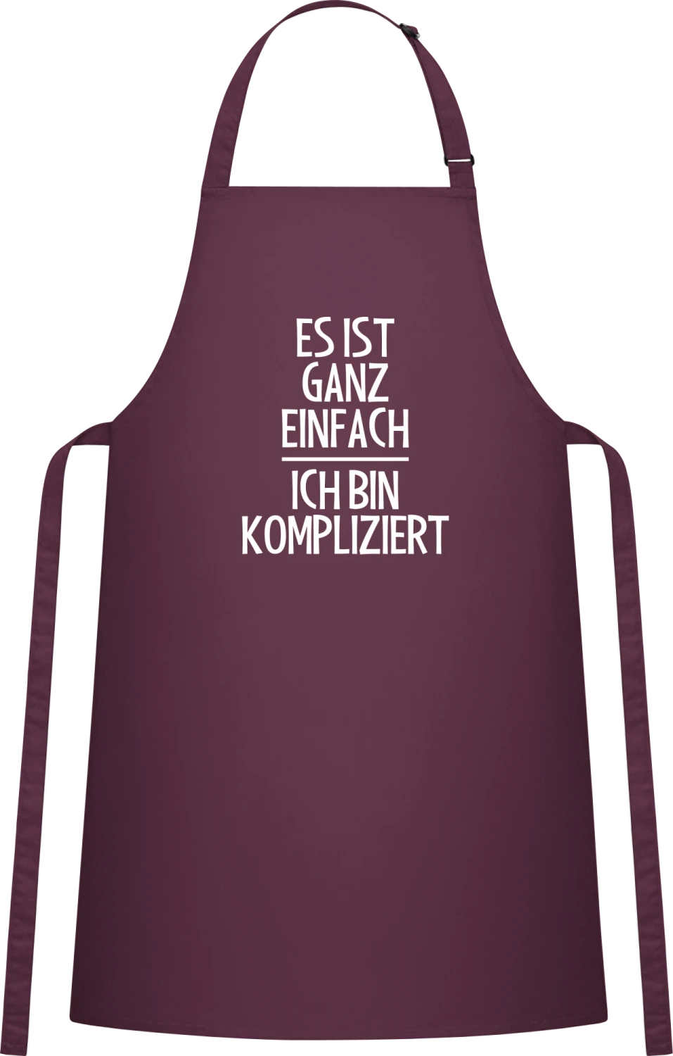 Es ist ganz einfach Ich bin kompliziert - Aubergine Cotton Bib Apron - Front