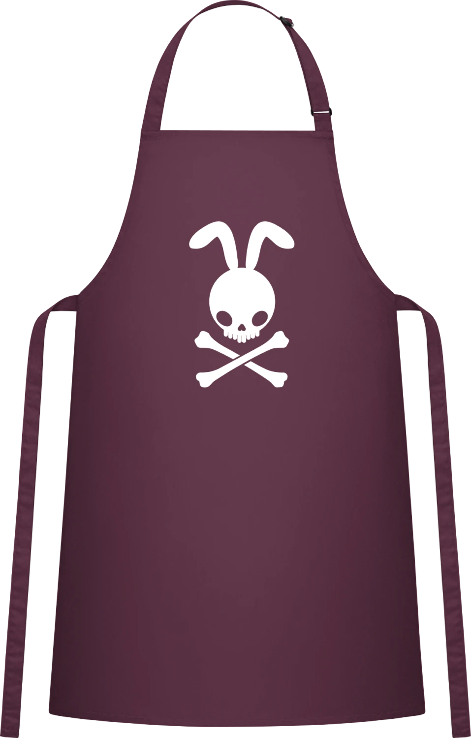 Rabbit Skull And Crossbones - Aubergine Cotton Bib Apron - Front