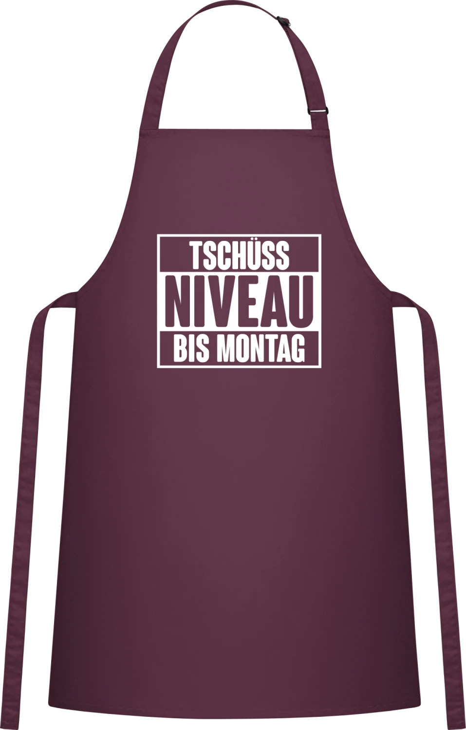 Tschüss Niveau bis Montag - Aubergine Cotton Bib Apron - Front