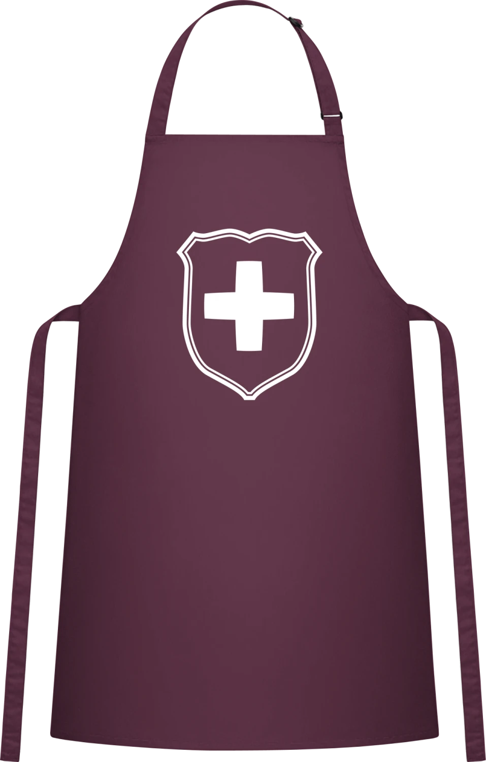 Swiss Cross Coat of Arms - Aubergine Cotton Bib Apron - Front