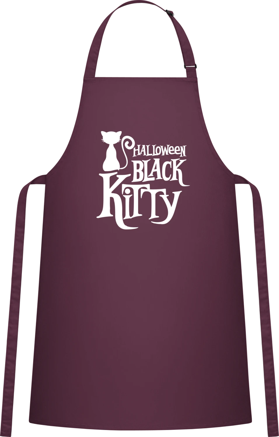 Halloween Black Kitty - Aubergine Cotton Bib Apron - Front