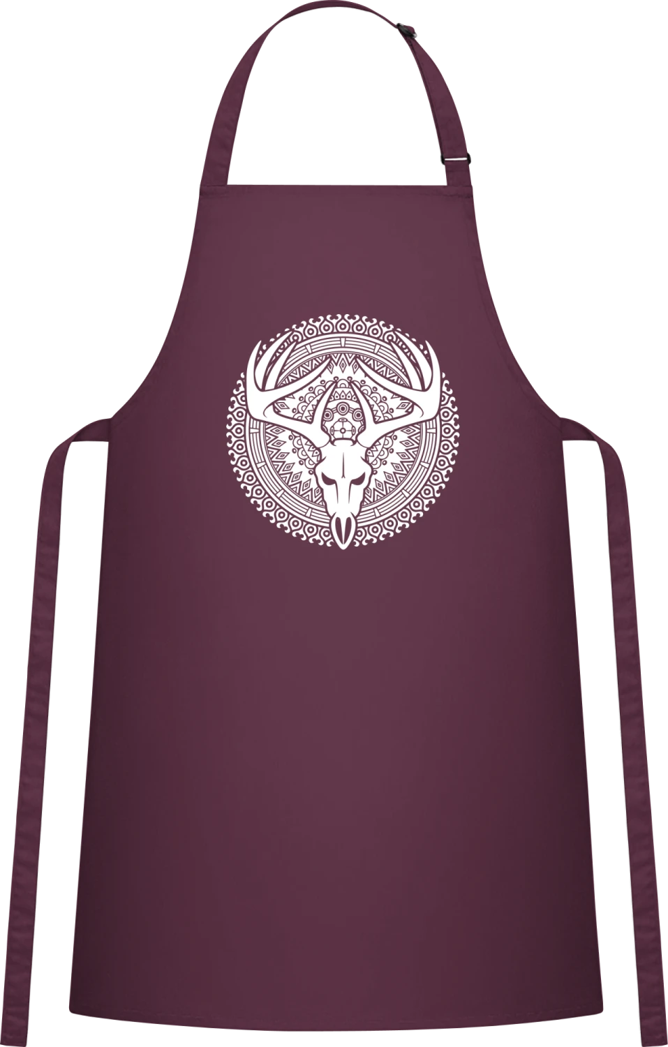 Stag Skull - Aubergine Cotton Bib Apron - Front