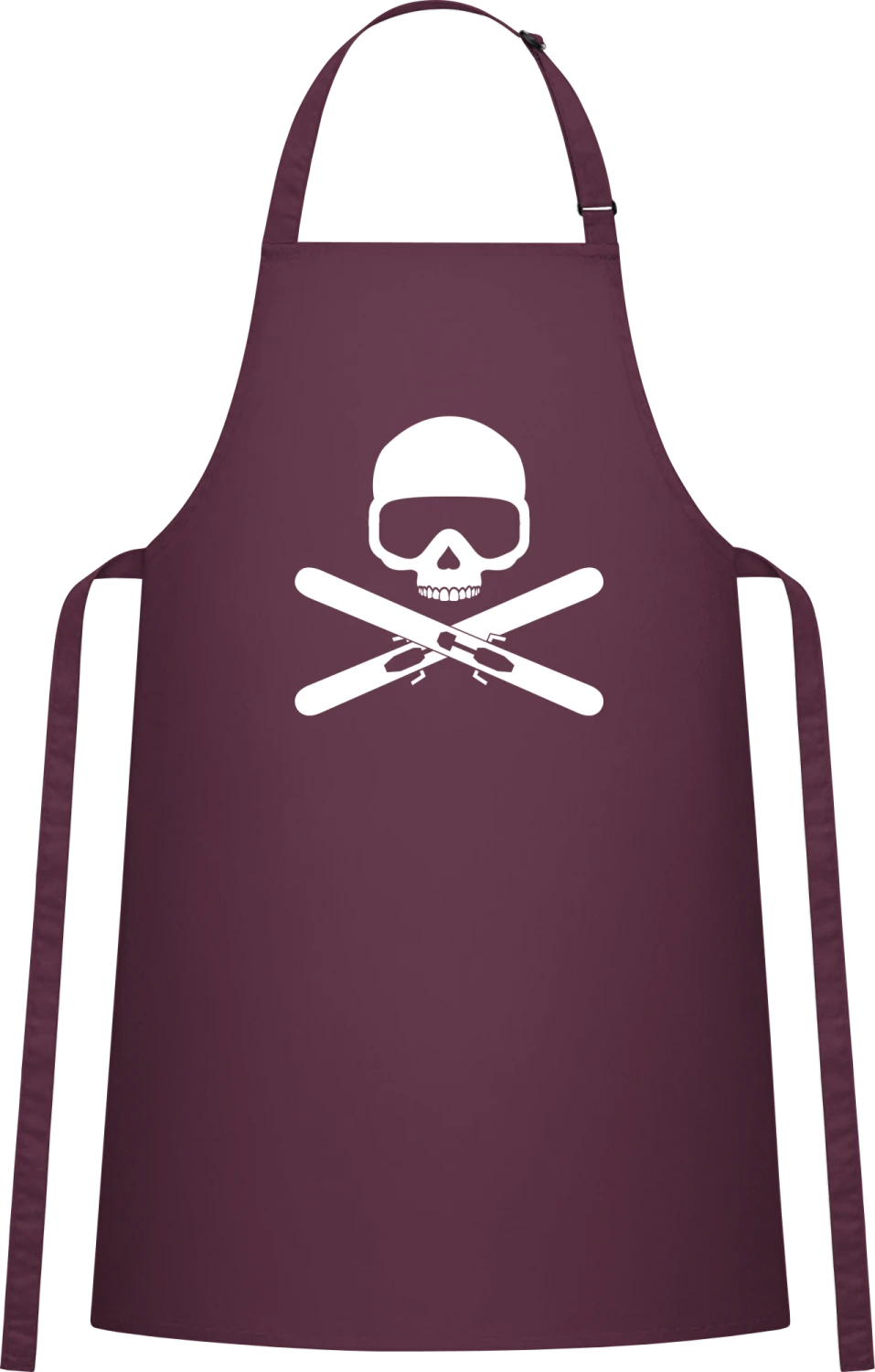 Skull And Cross Skis - Aubergine Cotton Bib Apron - Front