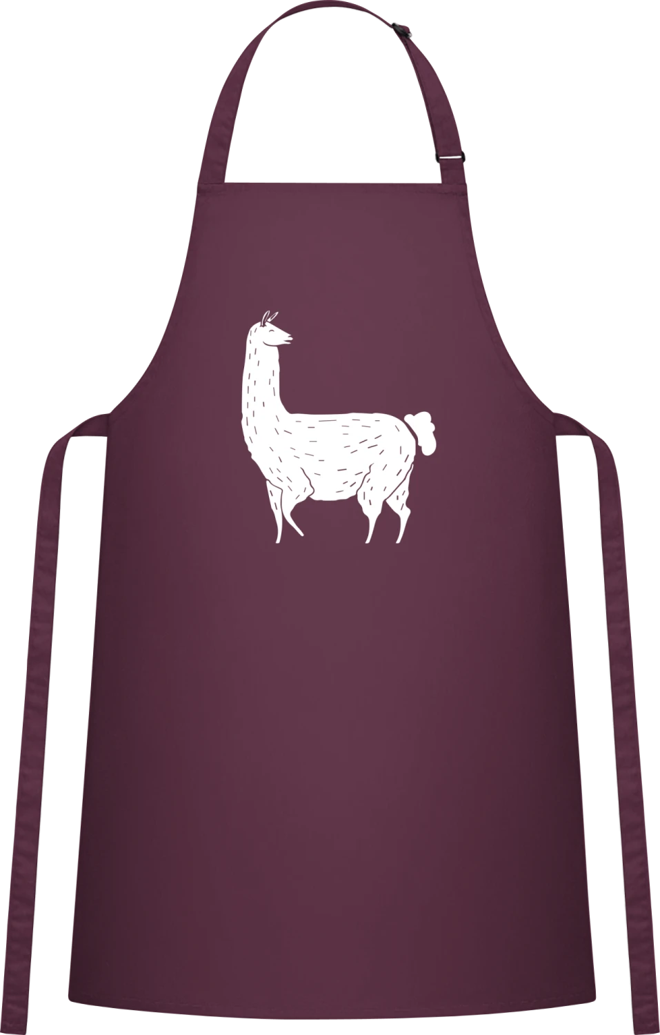 Contented Llama - Aubergine Cotton Bib Apron - Front