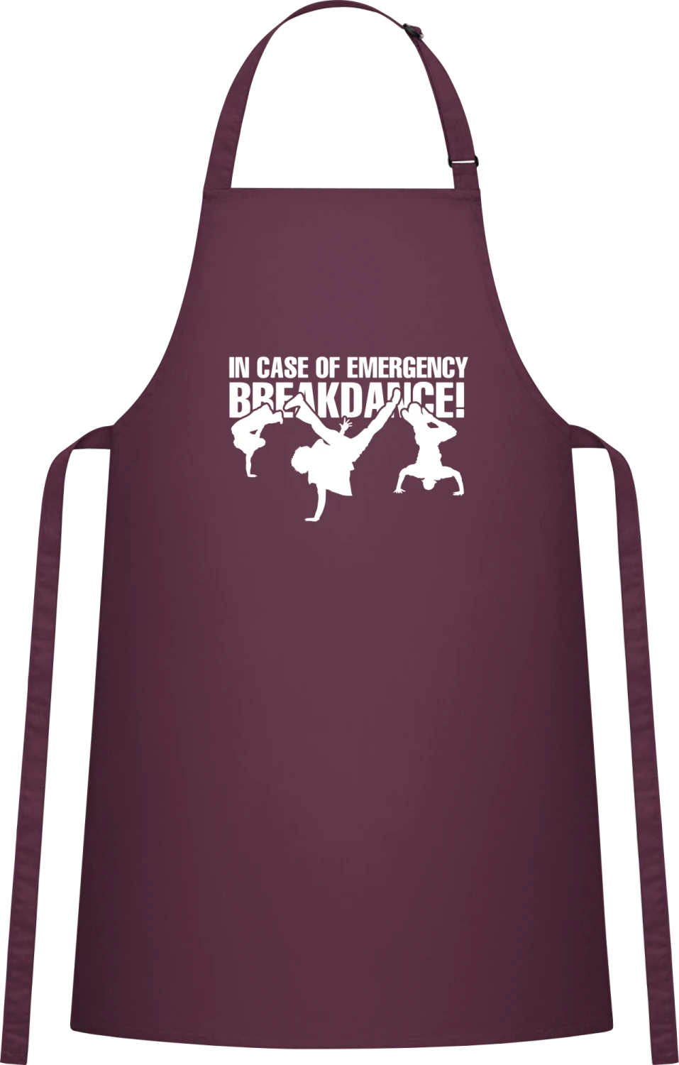 In Case Of Emergency Breakdance - Aubergine Cotton Bib Apron - Front