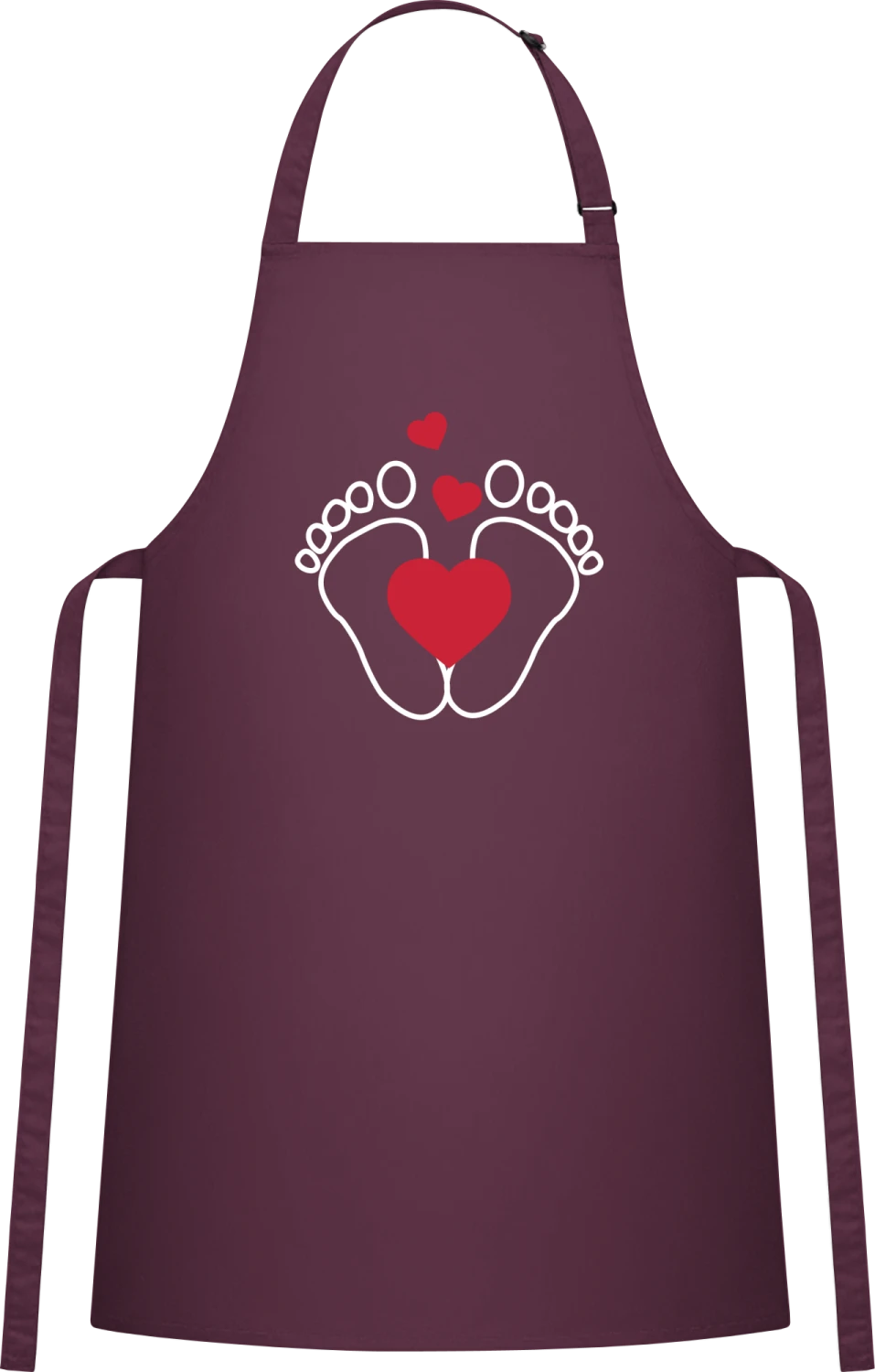 Baby Footprints - Aubergine Cotton Bib Apron - Front