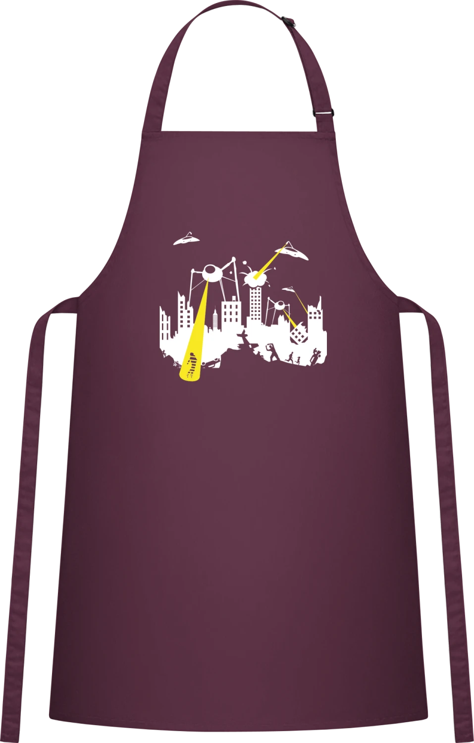 War Of The Worlds - Aubergine Cotton Bib Apron - Front