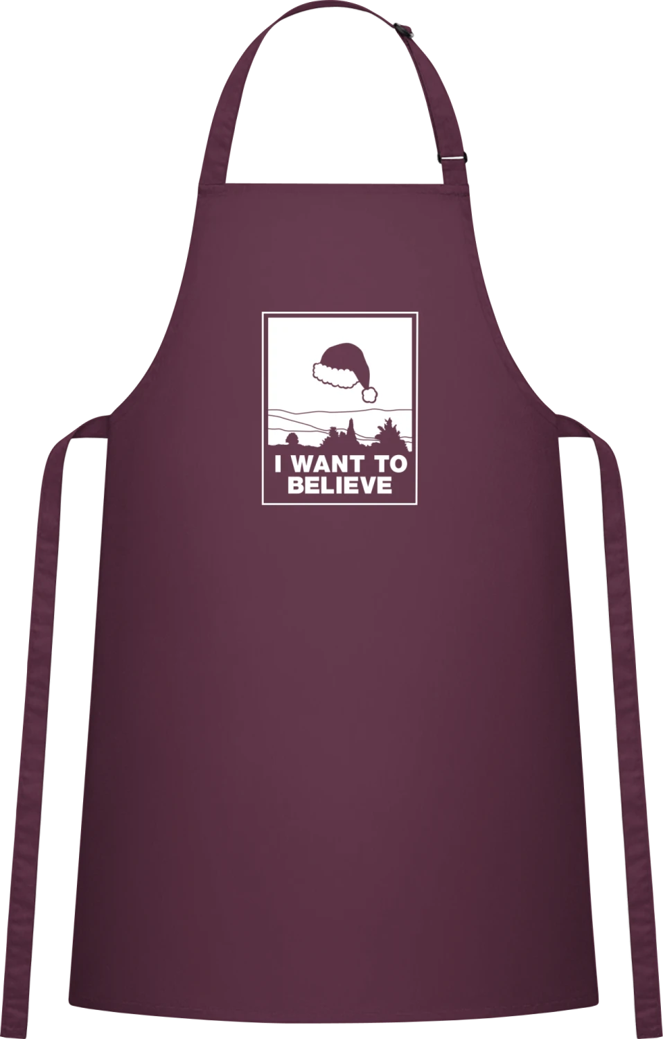 I Want To Believe In Santa - Aubergine Cotton Bib Apron - Front