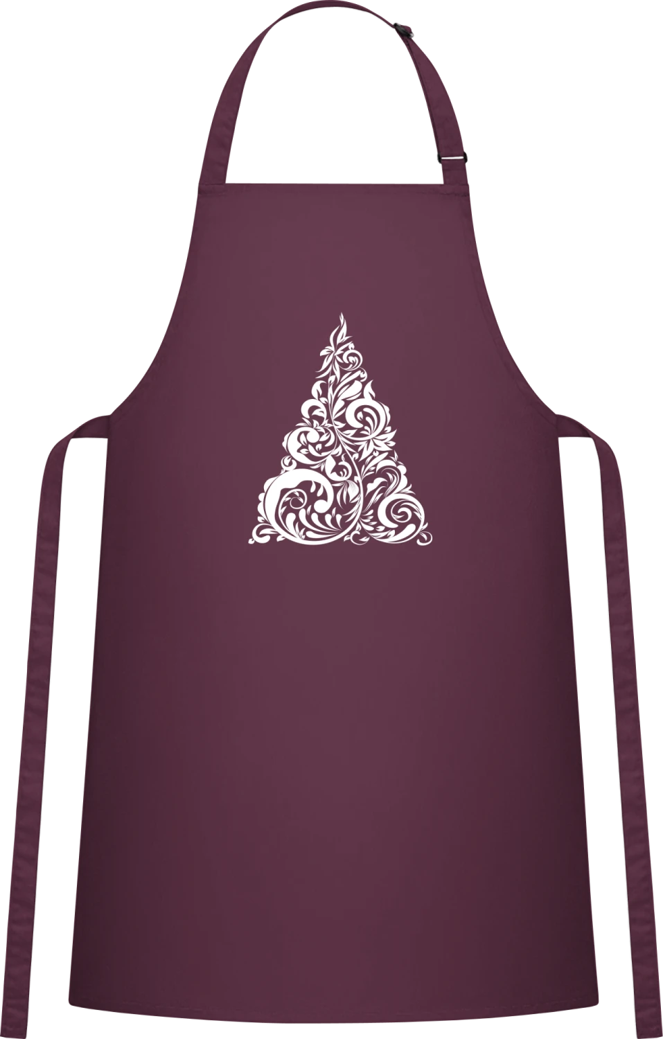 Christmas Tree Floral - Aubergine Cotton Bib Apron - Front