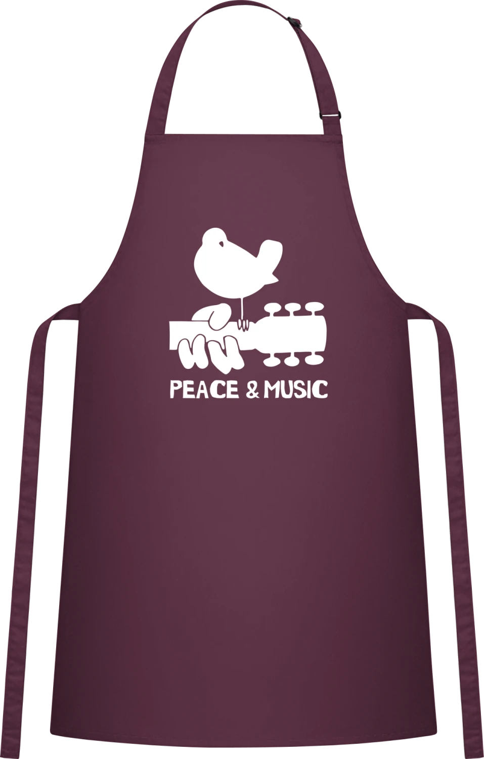 Peace And Music - Aubergine Cotton Bib Apron - Front