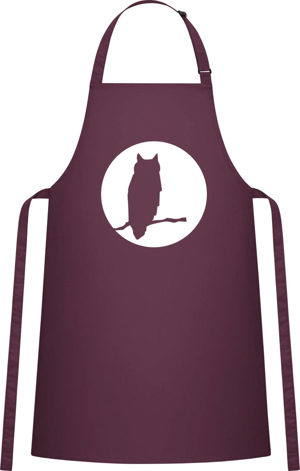 Owl in Moonlight - Aubergine Cotton Bib Apron - Front