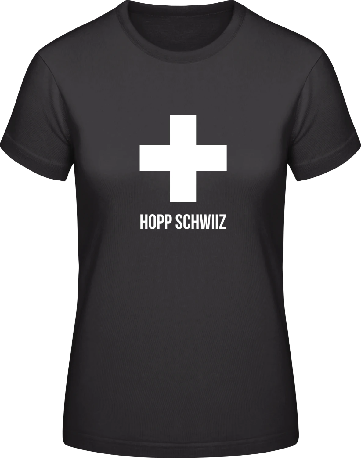 Hopp Schwiiz - Swiss Cross - Black #E190 women T-Shirt - Front