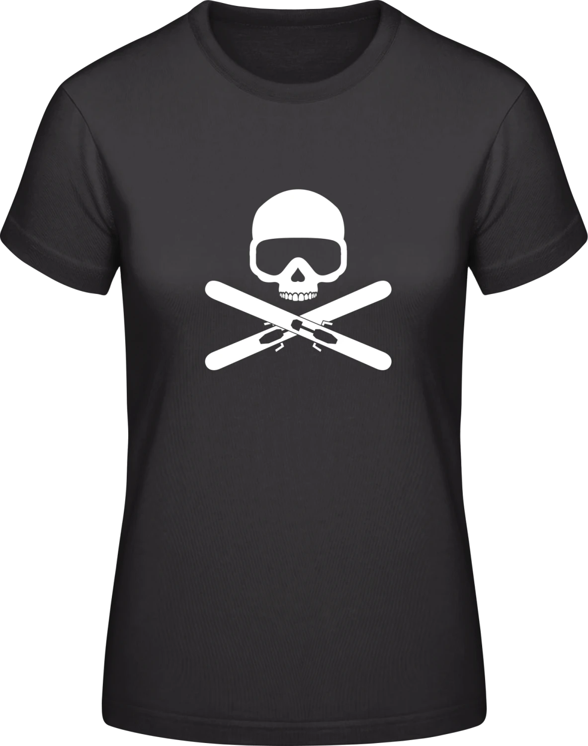 Skull And Cross Skis - Black #E190 women T-Shirt - Front