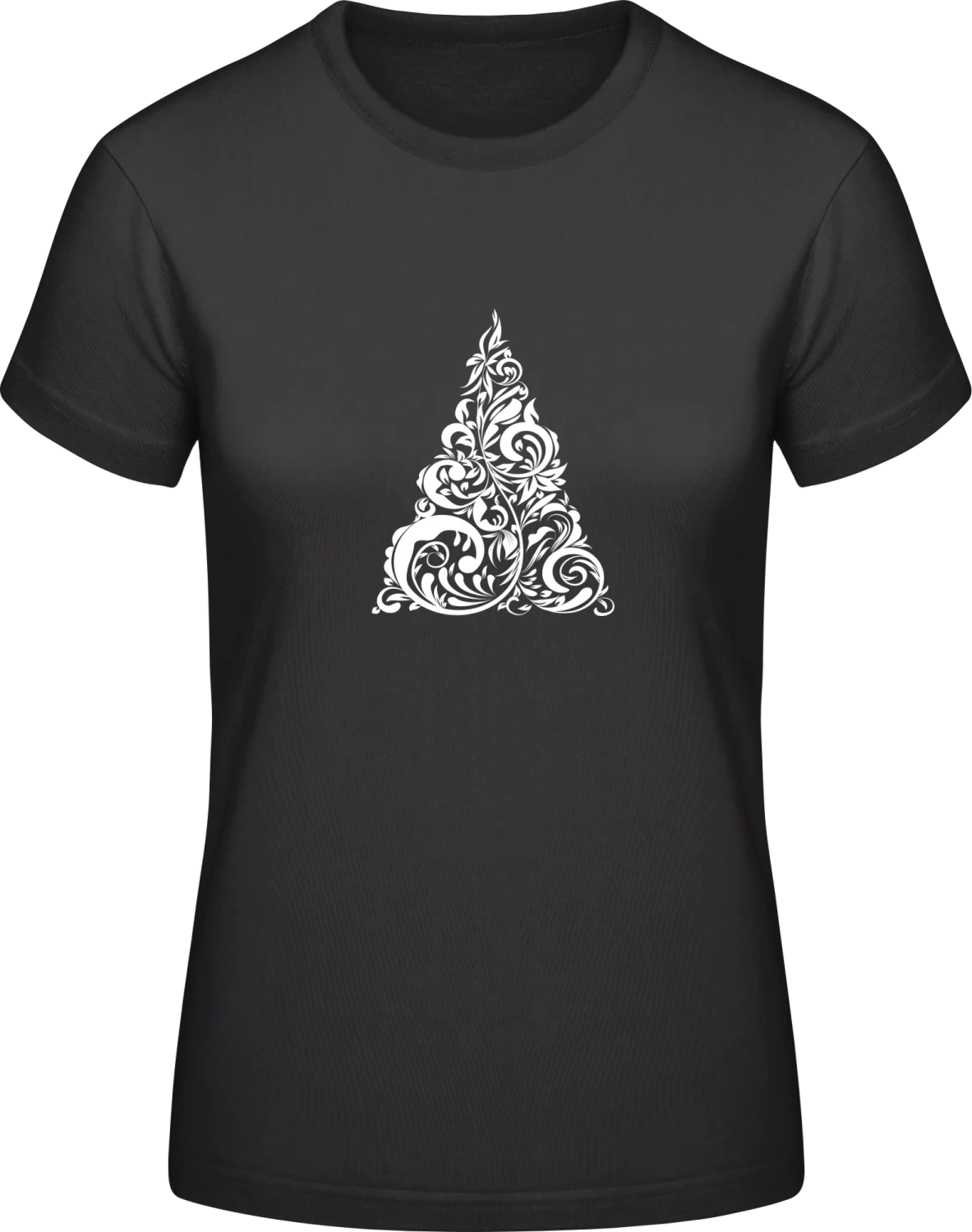 Christmas Tree Floral - Black #E190 women T-Shirt - Front