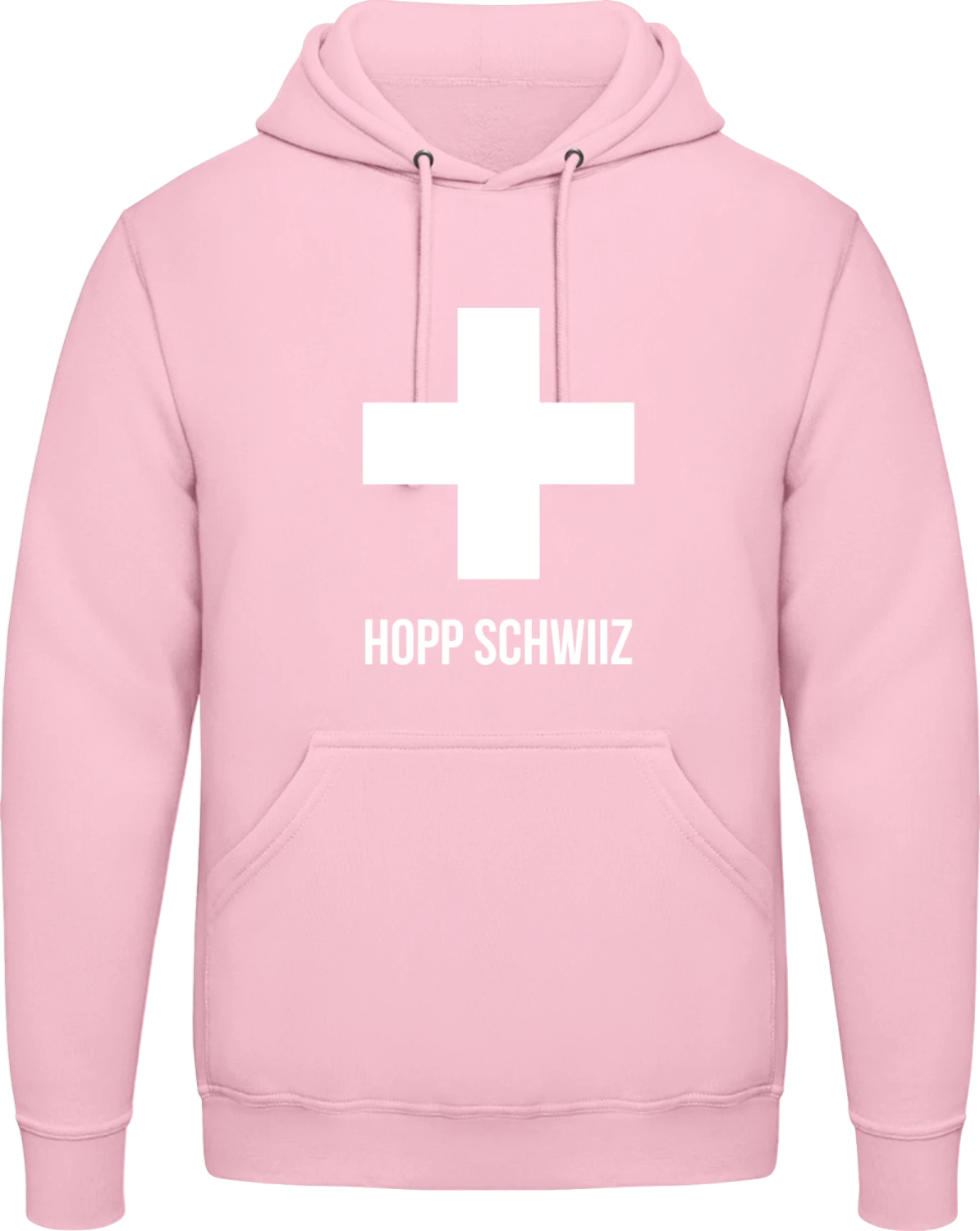 Hopp Schwiiz - Swiss Cross - Baby pink AWDis man hoodie - Front