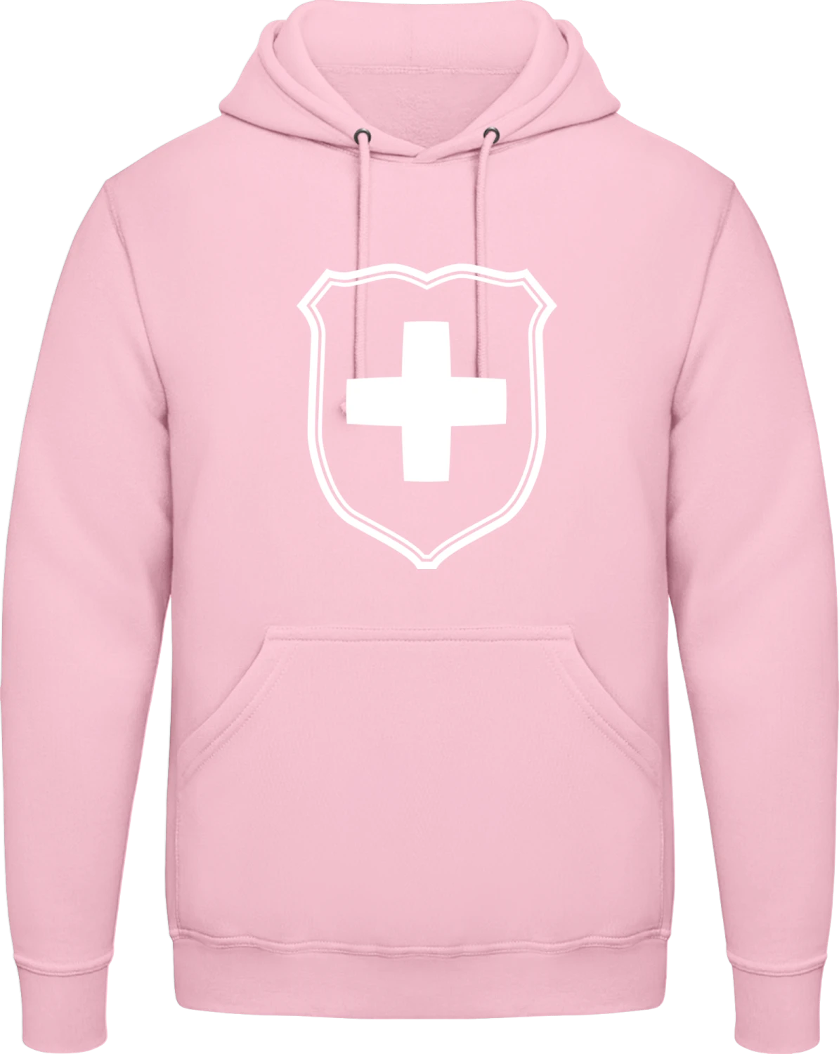 Swiss Cross Coat of Arms - Baby pink AWDis man hoodie - Front