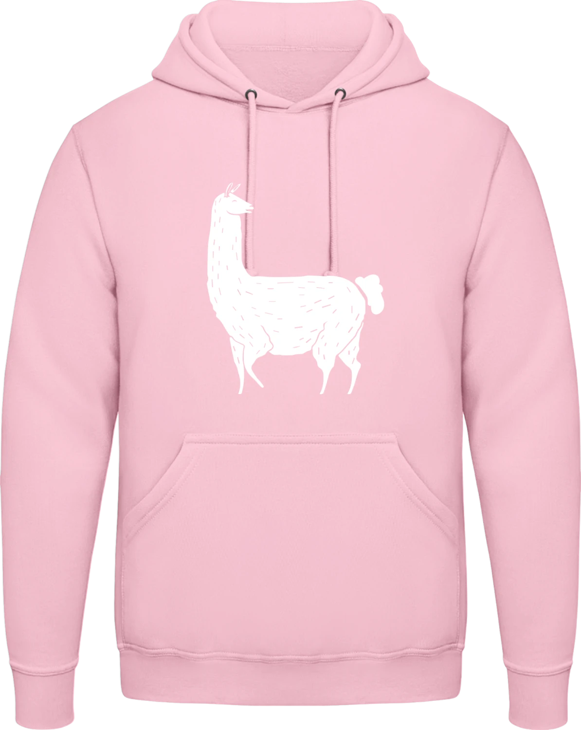 Contented Llama - Baby pink AWDis man hoodie - Front