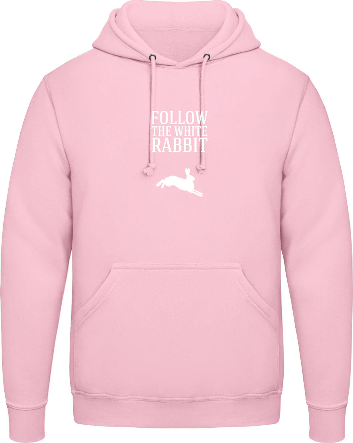 Follow The White Rabbit - Baby pink AWDis man hoodie - Front