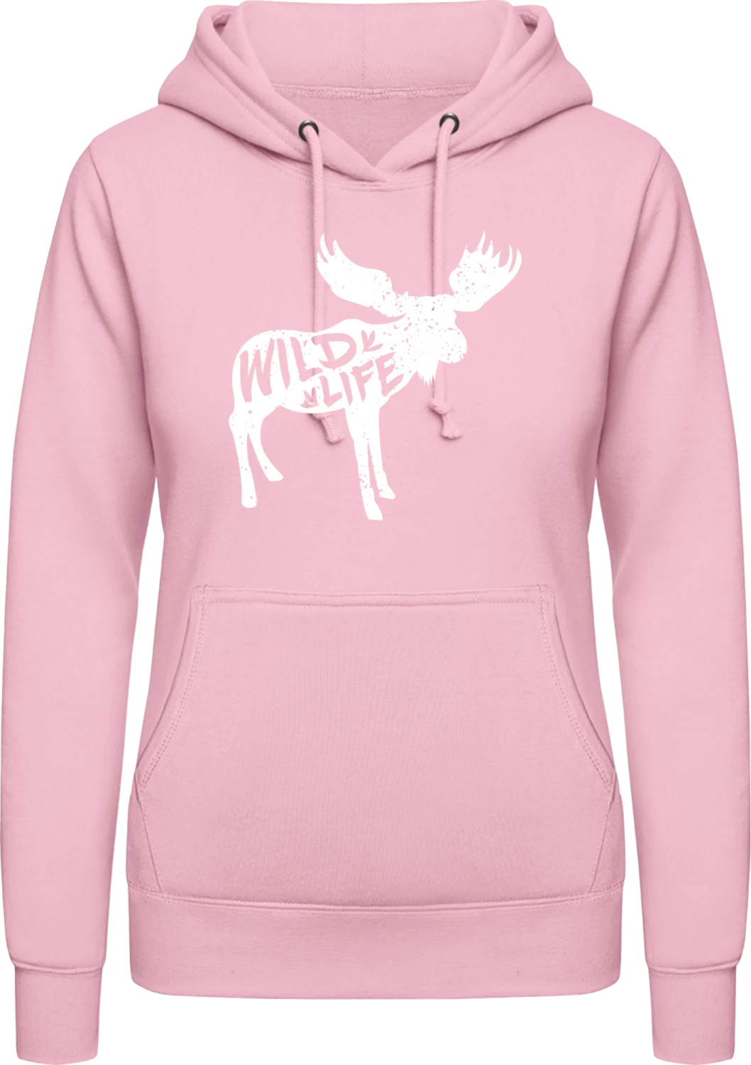 Wild Life Moose - Baby pink AWDis ladies hoodie - Front