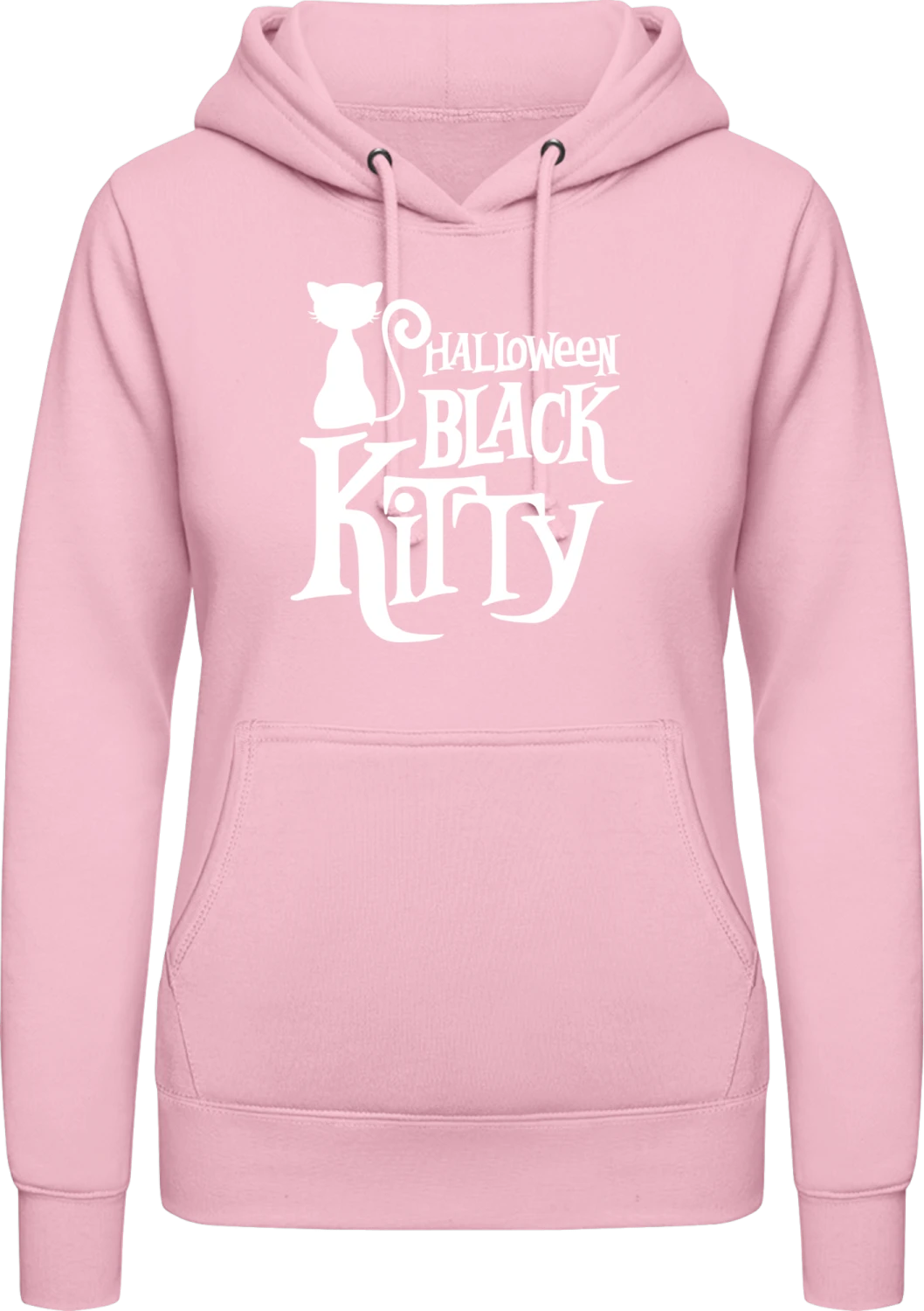 Halloween Black Kitty - Baby pink AWDis ladies hoodie - Front