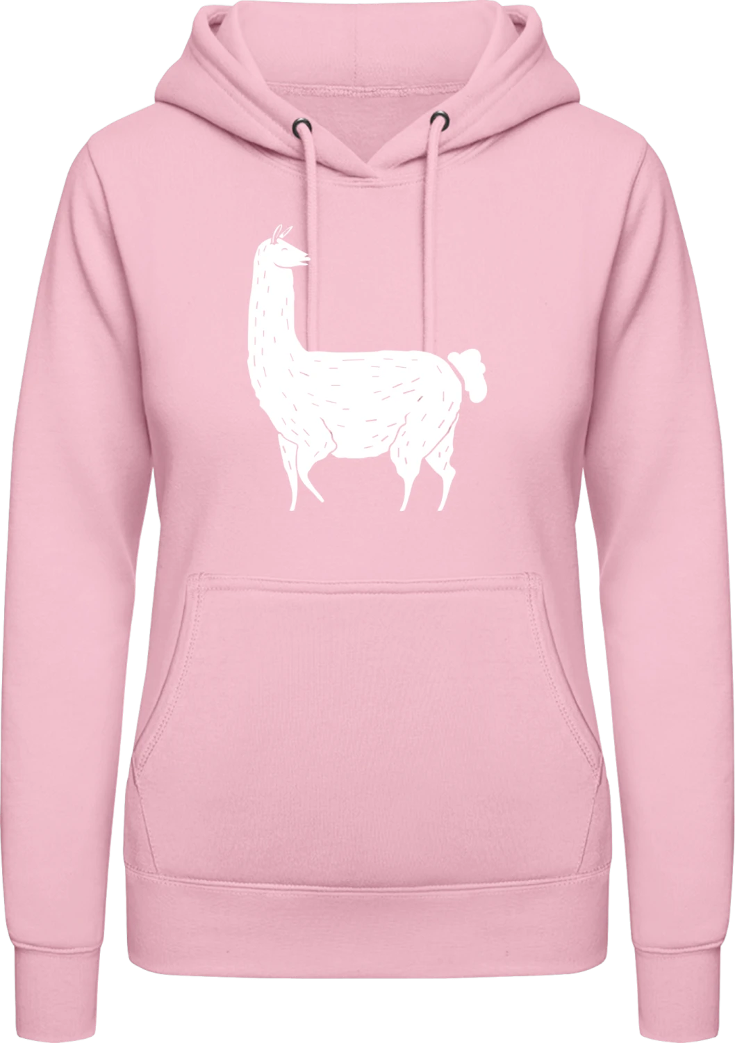 Contented Llama - Baby pink AWDis ladies hoodie - Front