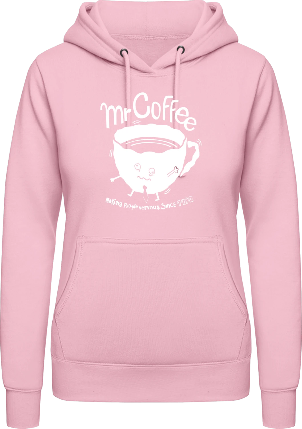 Mr Coffee - Baby pink AWDis ladies hoodie - Front