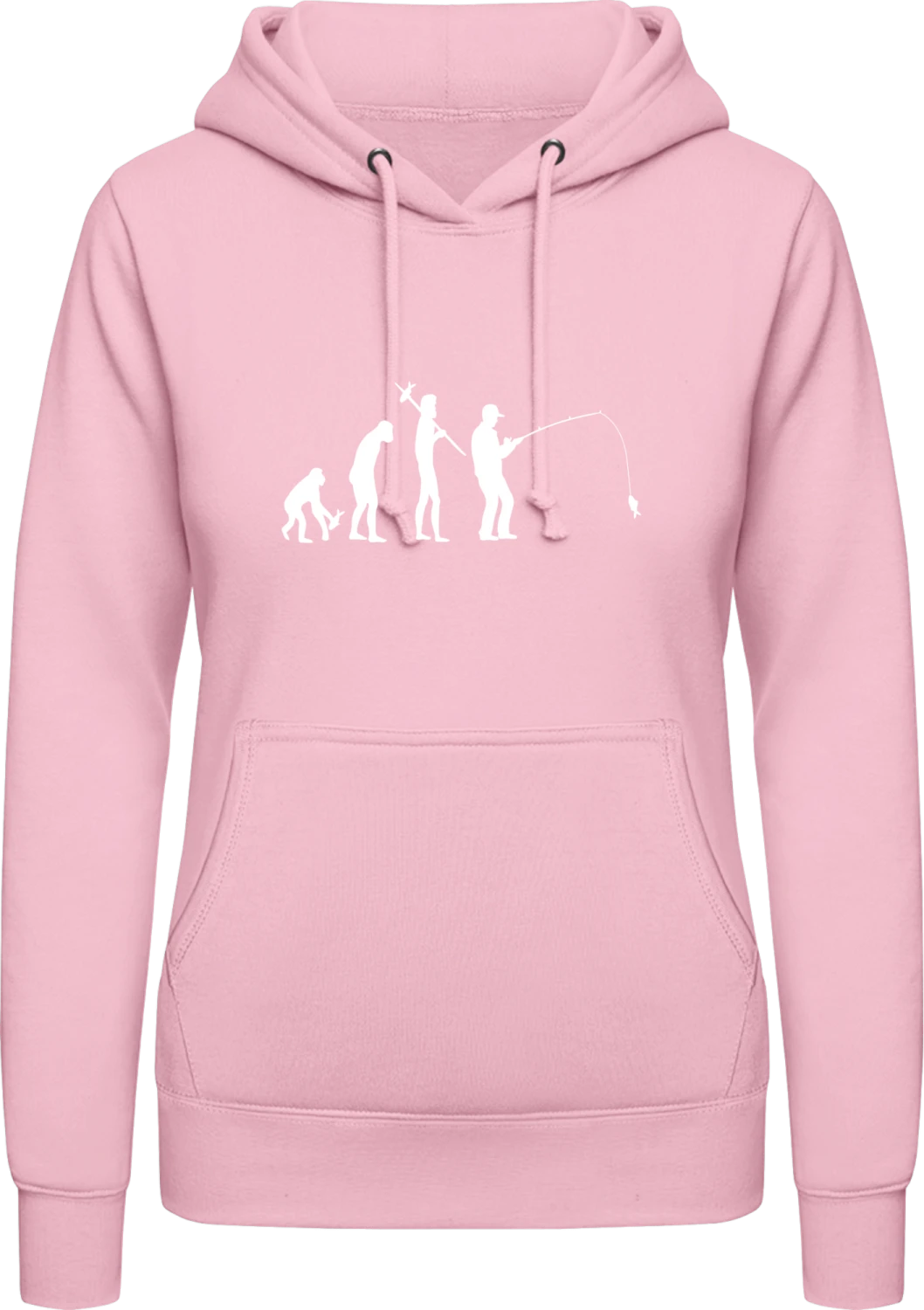 Fishing Evolution - Baby pink AWDis ladies hoodie - Front