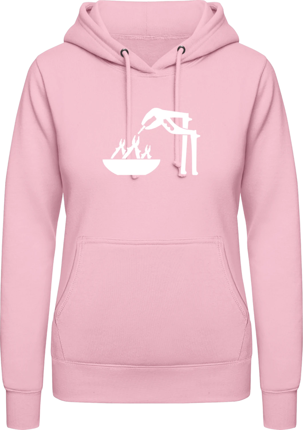 Hungry Pliers - Baby pink AWDis ladies hoodie - Front