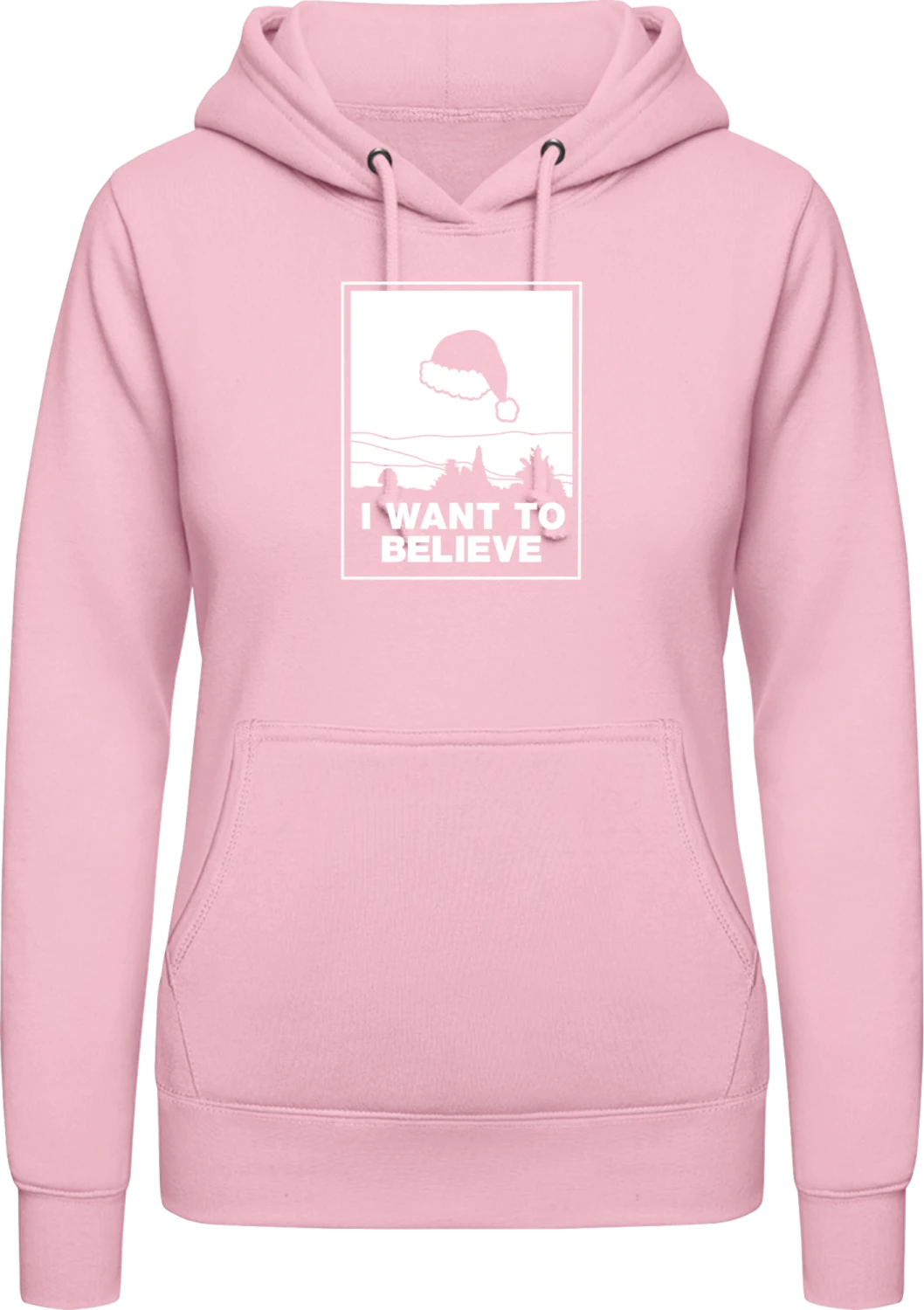 I Want To Believe In Santa - Baby pink AWDis ladies hoodie - Front