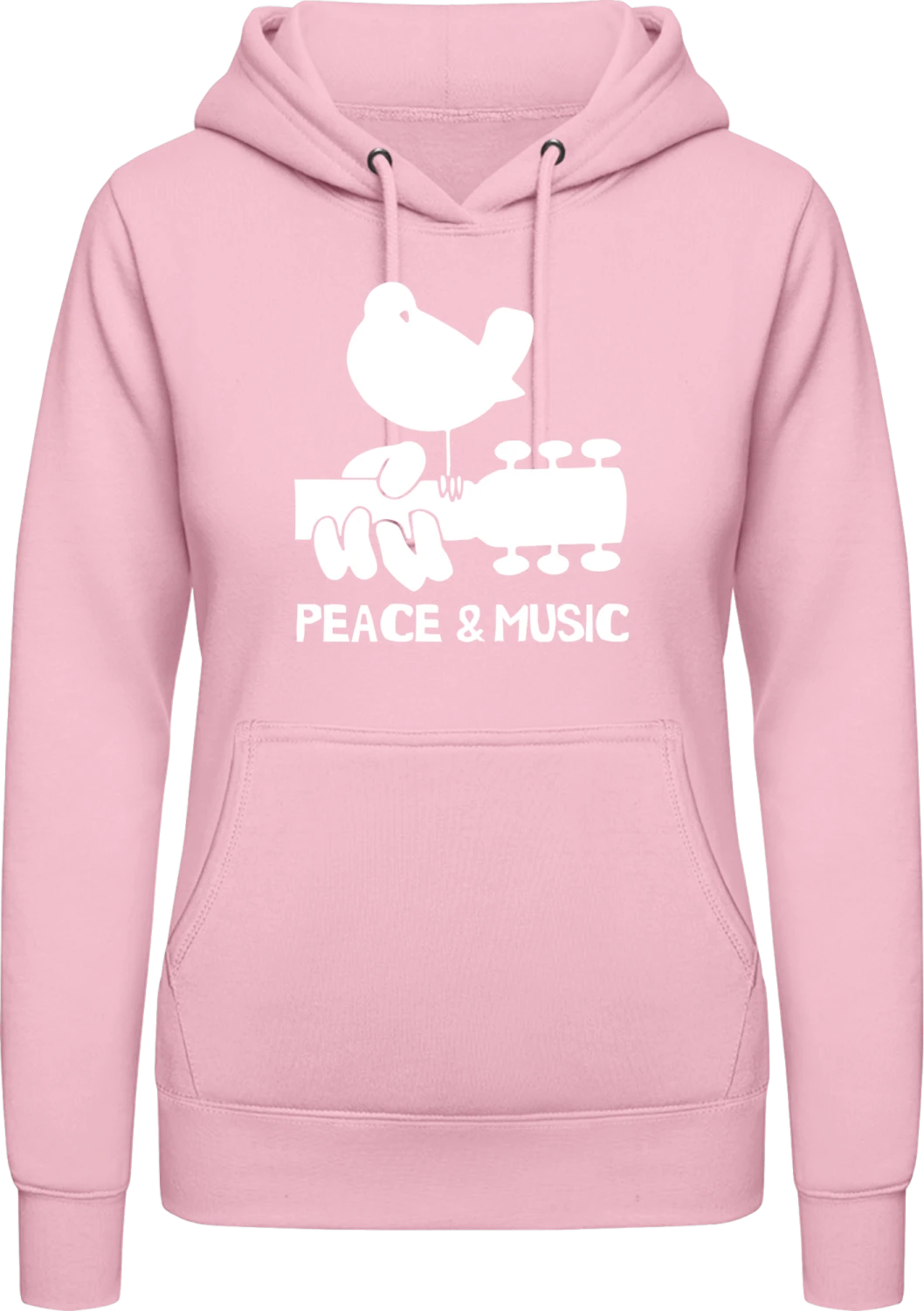 Peace And Music - Baby pink AWDis ladies hoodie - Front