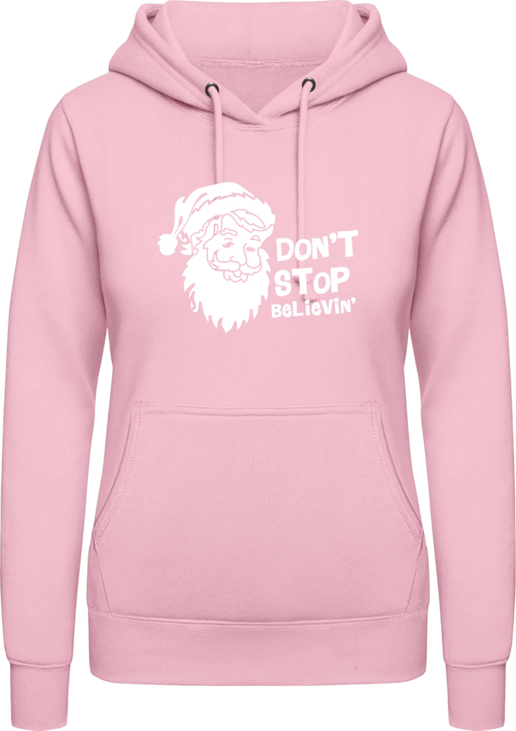 I Believe In Santa - Baby pink AWDis ladies hoodie - Front