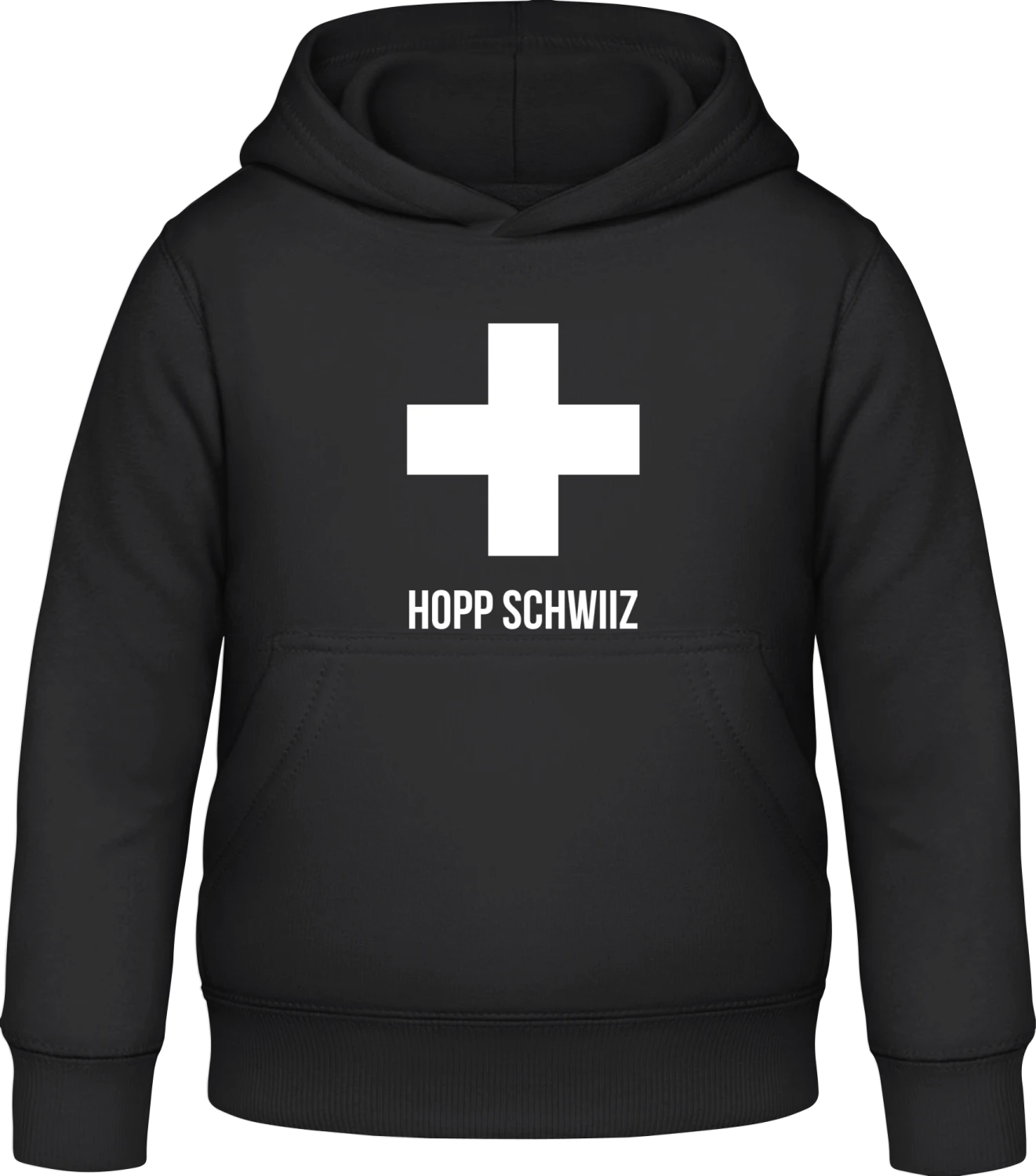 Hopp Schwiiz - Swiss Cross - Black Awdis Hoodie Kids - Front