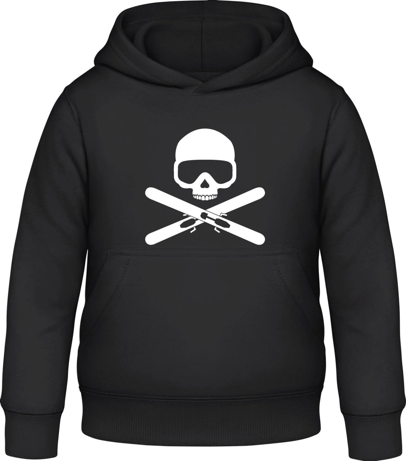 Skull And Cross Skis - Black Awdis Hoodie Kids - Front