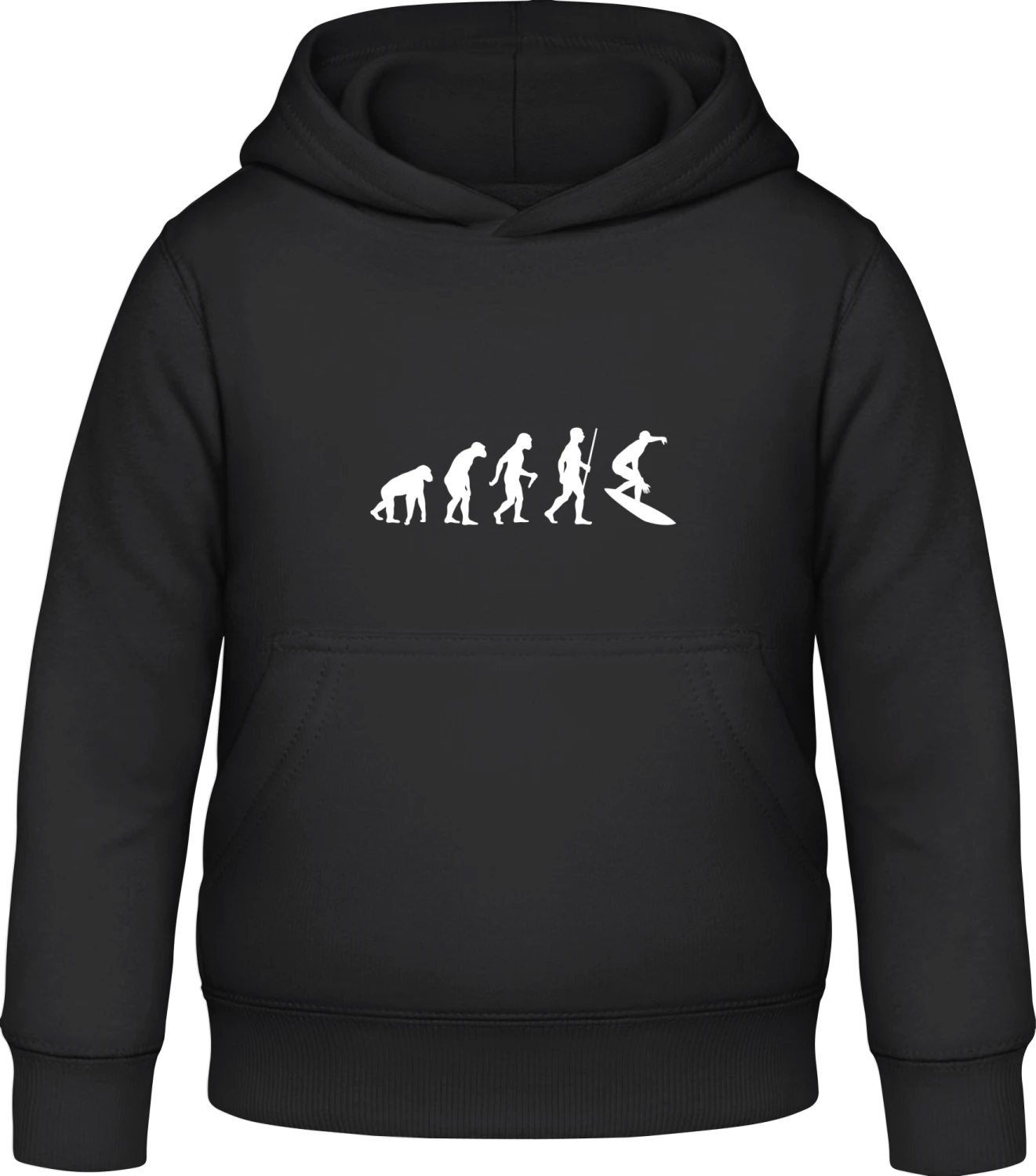 Surfing Evolution Humour - Black Awdis Hoodie Kids - Front